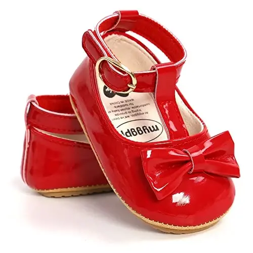 SOFMUO Baby Girls Mary Jane Flats with Bowknot Ballet Slippers Toddler First Walkers Infant Princess Wedding Christmas Dress Shoes - 5