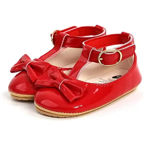 SOFMUO Baby Girls Mary Jane Flats with Bowknot Ballet Slippers Toddler First Walkers Infant Princess Wedding Christmas Dress Shoes - 6