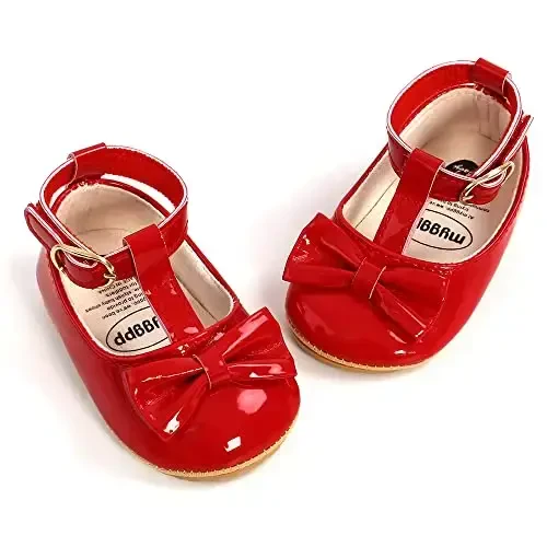 SOFMUO Baby Girls Mary Jane Flats with Bowknot Ballet Slippers Toddler First Walkers Infant Princess Wedding Christmas Dress Shoes - 1