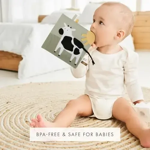 Soft Baby Book with Touch and Feel Pages - Cute Sensory Book for Babies 0-6, 6-12 & 12-18 Months with Mirror & Crinkle Paper - The Perfect Christmas Toy for Baby Showers Or as a Newborn/Infant Gift - 5