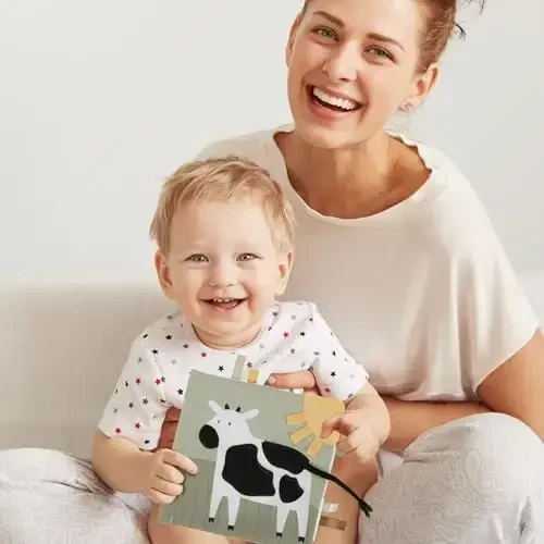 Soft Baby Book with Touch and Feel Pages - Cute Sensory Book for Babies 0-6, 6-12 & 12-18 Months with Mirror & Crinkle Paper - The Perfect Christmas Toy for Baby Showers Or as a Newborn/Infant Gift - 6