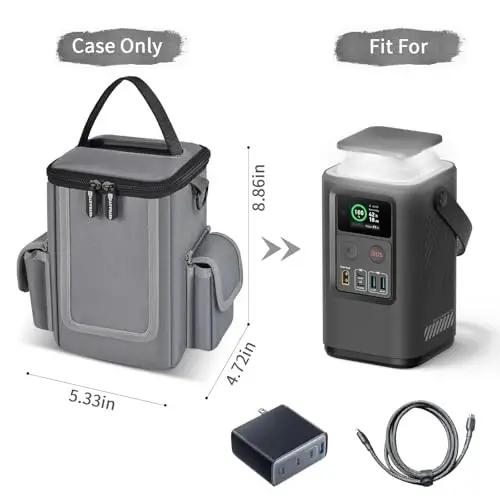 Soft Bag Compatible with Anker Power Bank, 60,000mAh PowerCore Reserve 192Wh, Charge Power Bank Storage Case Cover with Two Pockets for Battery USB Cables and Accessories (Box Only) (Grey) - 2