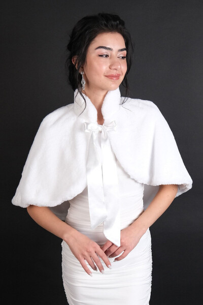 Soft Bridal Bolero with White Ribbon Brooch - 1