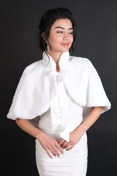 Soft Bridal Shawl with White Ribbon Brooch - HAYALPEREST BONCUK