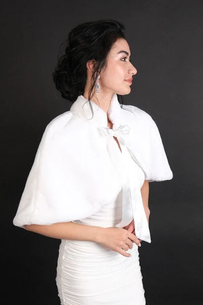 Soft Bridal Shawl with White Ribbon Brooch - HAYALPEREST BONCUK (1)