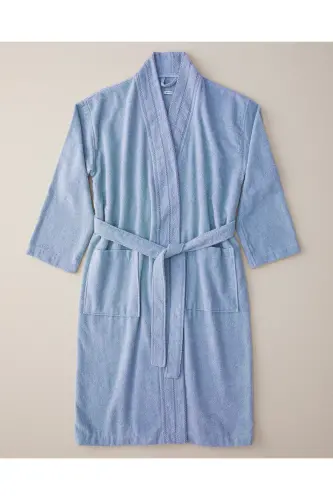 Soft Cotton Bathrobe Light Blue - Light Blue 