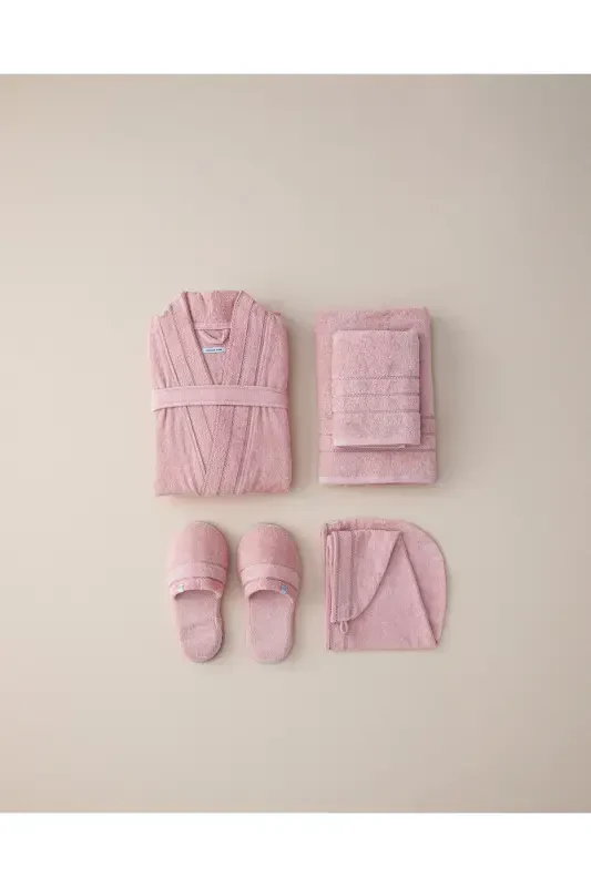 Soft Cotton Bathrobe Light Pink - 2