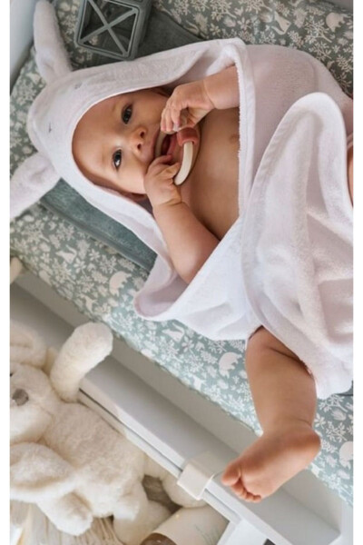 Soft Cotton Unisex Newborn/Baby Bath Swaddle Towel WHITE/RABBIT - 15