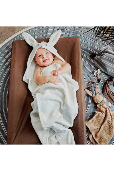 Soft Cotton Unisex Newborn/Baby Bath Swaddle Towel WHITE/RABBIT - 16