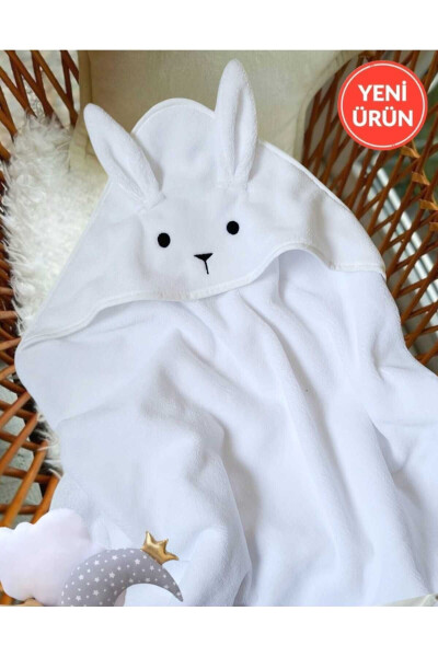 Soft Cotton Unisex Newborn/Baby Bath Swaddle Towel WHITE/RABBIT - 8