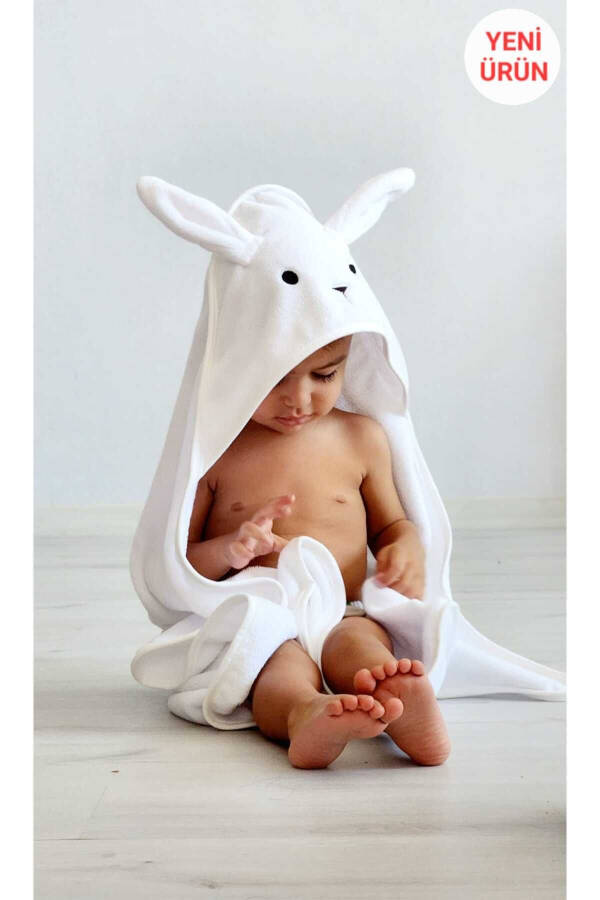 Soft Cotton Unisex Newborn/Baby Bath Swaddle Towel WHITE/RABBIT - 10