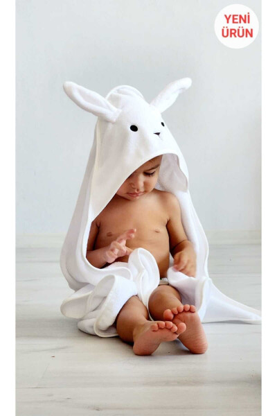 Soft Cotton Unisex Newborn/Baby Bath Swaddle Towel WHITE/RABBIT - 2