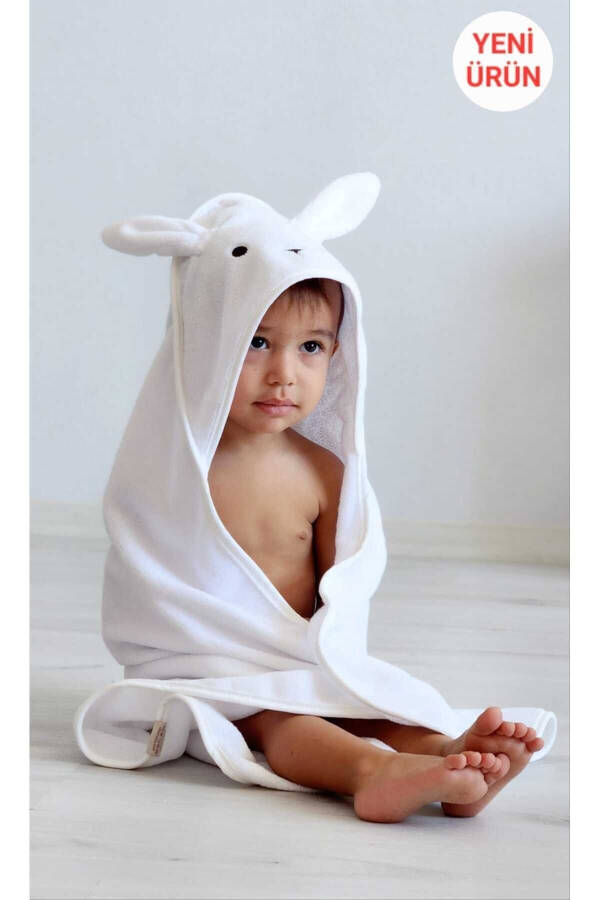 Soft Cotton Unisex Newborn/Baby Bath Swaddle Towel WHITE/RABBIT - 3