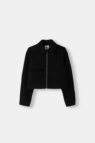 Soft crop jacket-Black - BERSHKA (1)