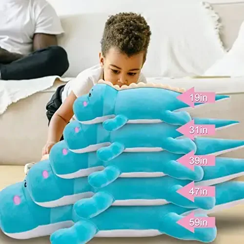 Soft Dinosaur Plush Toy Pillow, Cute Stuffed Animals Doll, Lumbar Back Cushion, Great Gift for Kids Birthday, Valentine (Blue, 31.4in) - 6