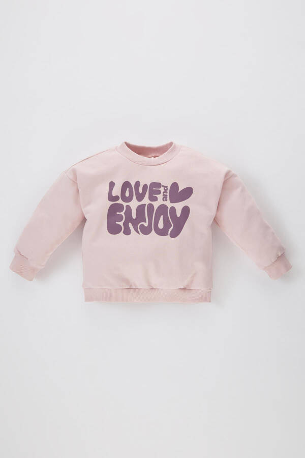 Soft fleece sweatshirt with a crew neck and baby girl print. - 1