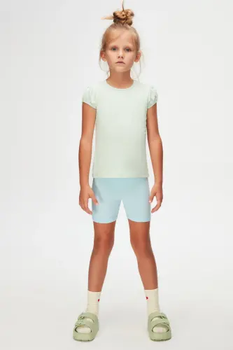 Soft Green Basic Girl Crew Neck Melon Sleeve T-shirt-SPRAY GREEN - 1