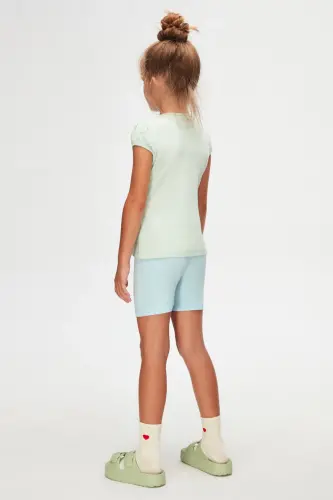 Soft Green Basic Girl Crew Neck Melon Sleeve T-shirt-SPRAY GREEN - 5
