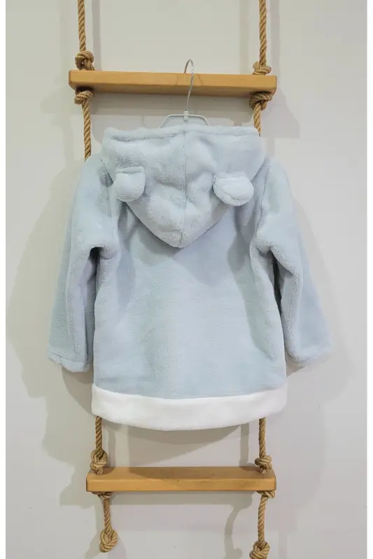 Soft Hooded Plush Welsoft Baby-Children's Jacket - Cardigan 2-4 Years /mint-mint - ALPAR TEKSTIL