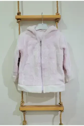 Soft Hooded Plush Welsoft Girl's Jacket - Cardigan 2-4 Years / Powder Pink-PINK - 3