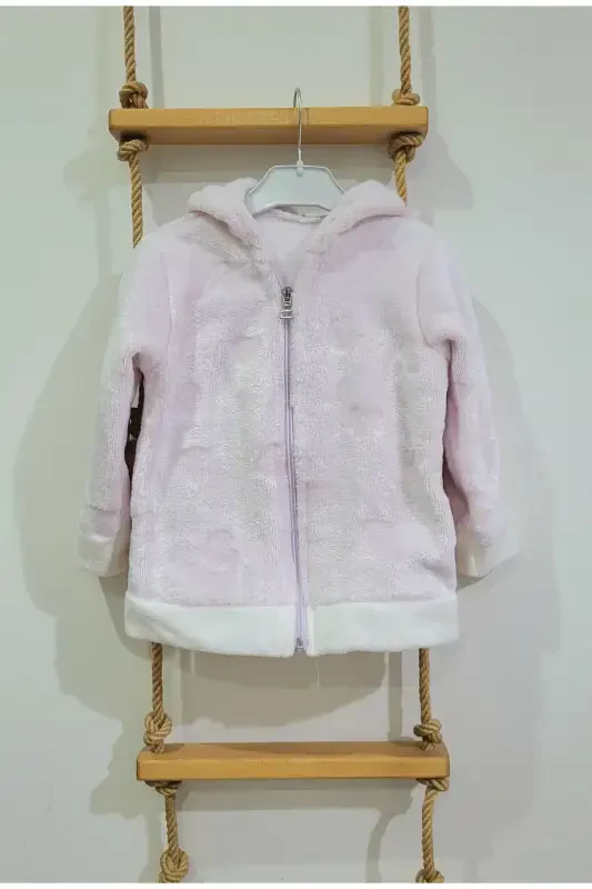 Soft Hooded Plush Welsoft Girl's Jacket - Cardigan 2-4 Years / Powder Pink-PINK - 3