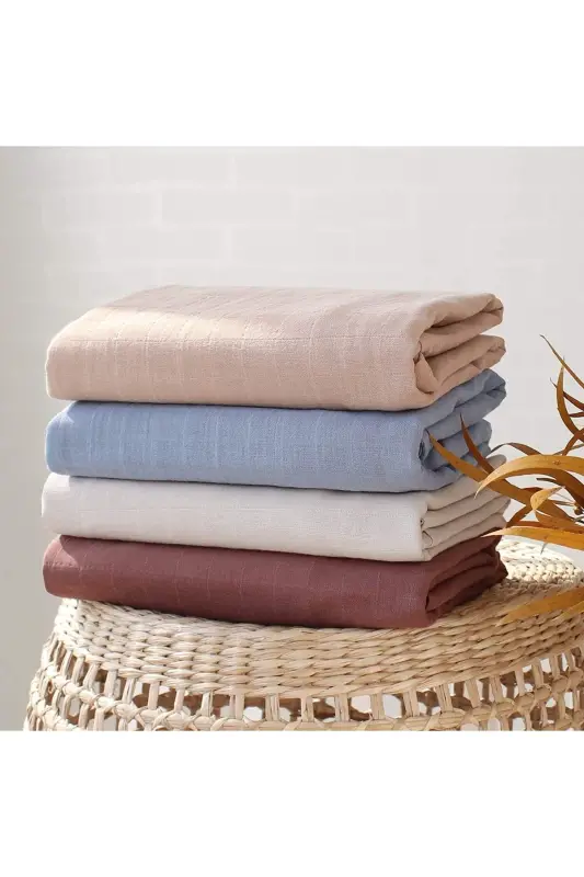 Soft Organic 100% Cotton Single Layer Muslin Swaddle Blanket Baby Blanket Beige Color 110x110 Cm-burgundy - 4