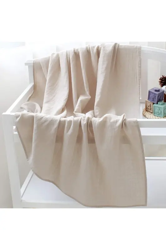 Soft Organic 100% Cotton Single Layer Muslin Swaddle Blanket Baby Blanket Cream Color 110x110 Cm-beige - 2