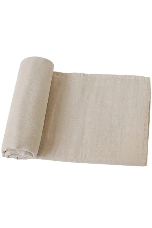 Soft Organik % 100 Pamuk Tek Kat Müslin Kundak Örtüsü Bebek Battaniyesi Krem Renk 110x110 Cm - bej - 1