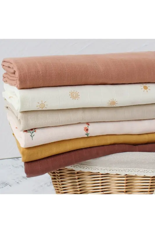 Soft Organik % 100 Pamuk Tek Kat Müslin Kundak Örtüsü Bebek Battaniyesi Krem Renk 110x110 Cm - bej - 3