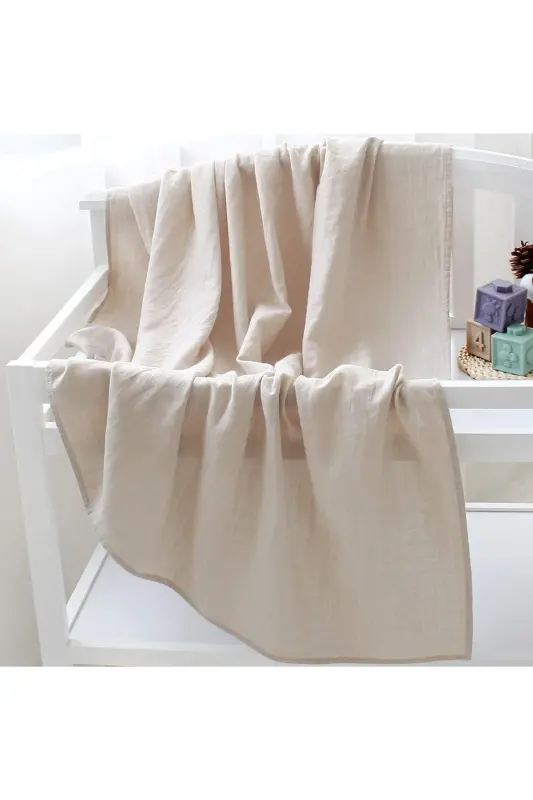 Soft Organik % 100 Pamuk Tek Kat Müslin Kundak Örtüsü Bebek Batteniyesi Bej Renk 110x110 Cm-krem - TINYBABYCONCEPT