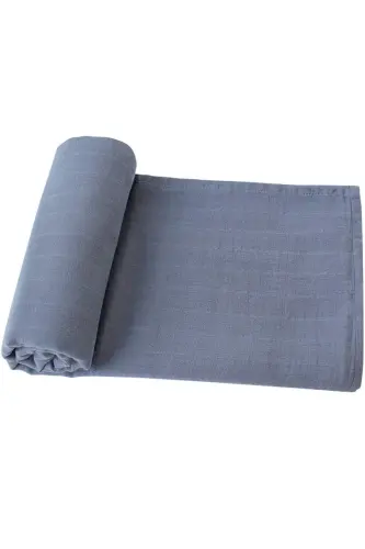 Soft Organik 100% Paxta Bir Qatli Muslin O'rash Mato Bola Battaniyasi Moviy Rang 110x110 Sm-moviy - TINYBABYCONCEPT (1)