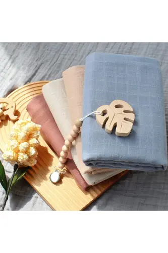 Soft Organik 100% Paxta Bir Qavatli Muslin Choyshab O'rash Bolalar Adyol Bej Rangi 110x110 Sm-krem - 6