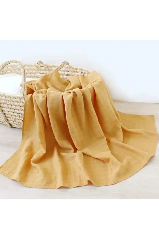 Soft Organik Paxta Bir Qatli Muslin O'rash Matosi Chaqaloq Battaniyasi Sariq Rang 110x110 Sm-sariq - 2