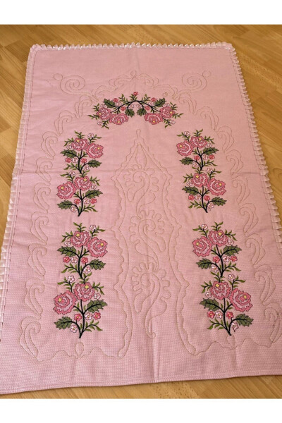 Soft pink, 100% cotton linen prayer rug. - 2