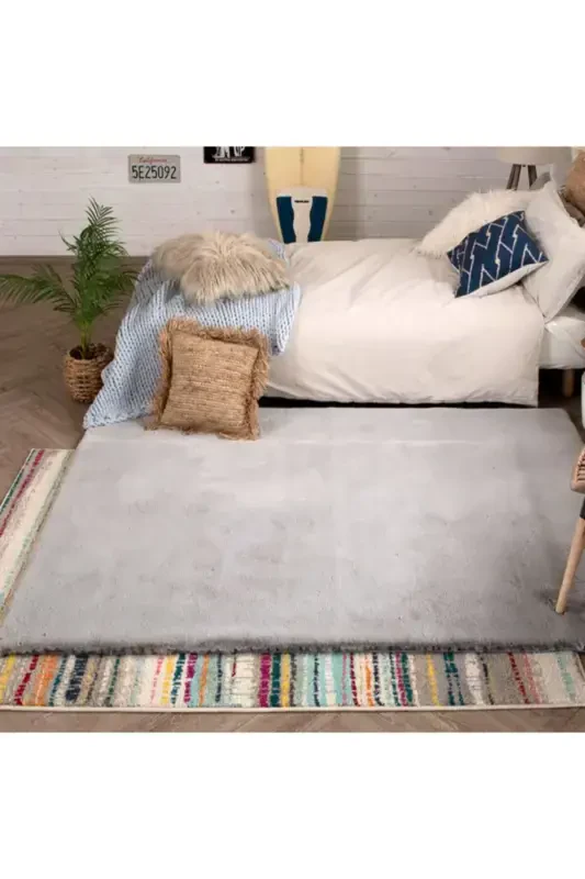 Soft Puffy Plush Rug Gray-GRAY - 2