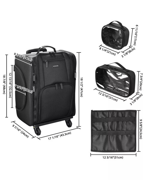 Soft Sided Rolling Makeup Train Case Cosmetic Organizer Travel Artists Black - 4