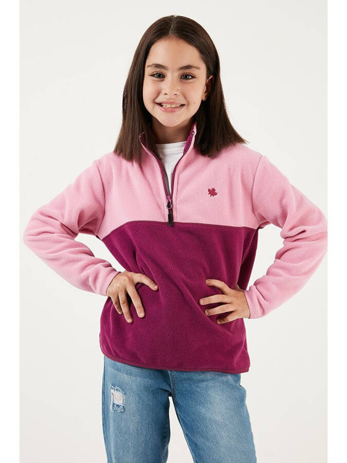 Soft Texture Half Zip Color Block Stand Collar Fleece 5905004 - 12