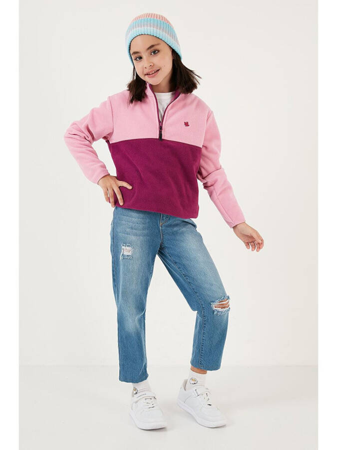 Soft Texture Half Zip Color Block Stand Collar Fleece 5905004 - 14