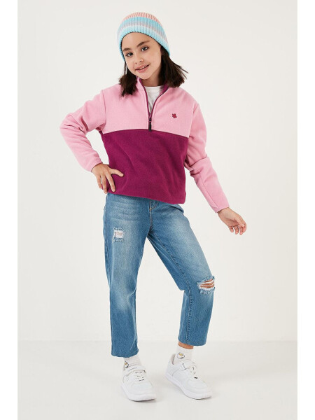 Soft Texture Half Zip Color Block Stand Collar Fleece 5905004 - 9