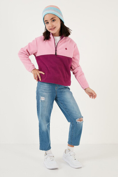 Soft Texture Half Zip Color Block Stand Collar Fleece 5905004 - 19