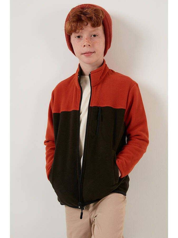 Soft Texture Zip-Up Color Block Stand Collar Pocket Fleece 5905001 - 11