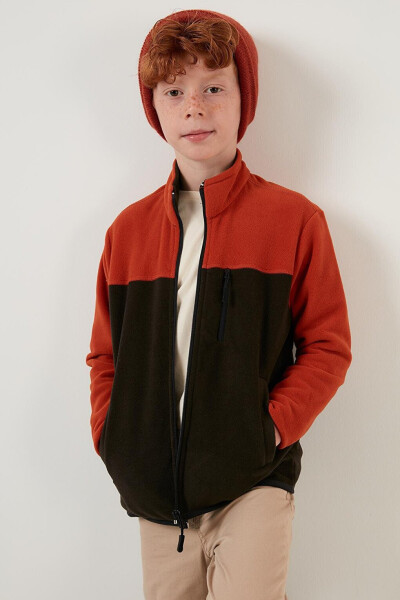 Soft Texture Zip-Up Color Block Stand Collar Pocket Fleece 5905001 - 21