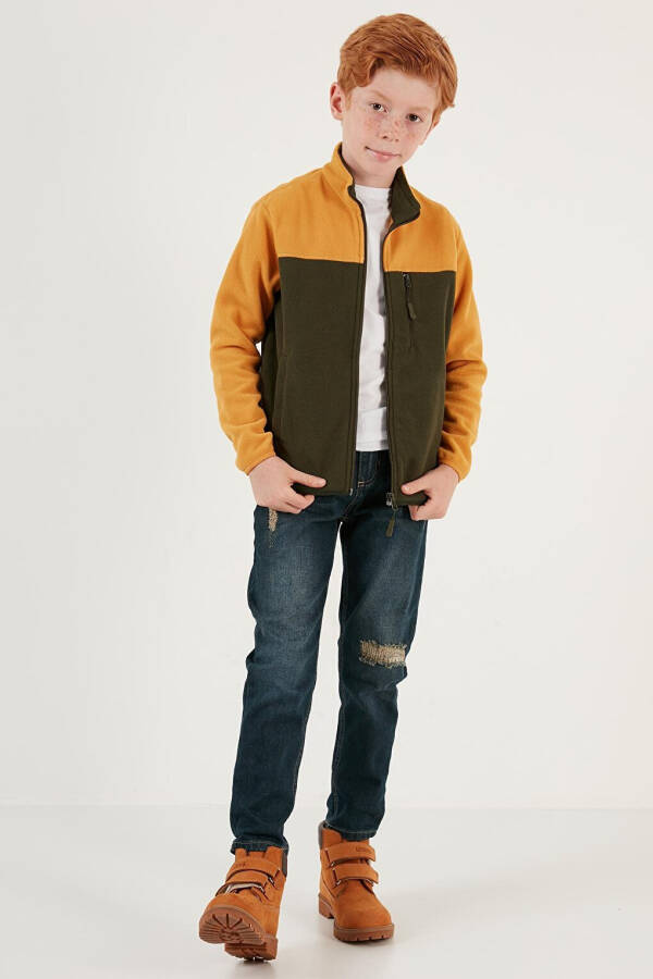 Soft Texture Zippered Color Block Stand Collar Pocket Fleece 5905001 - 21