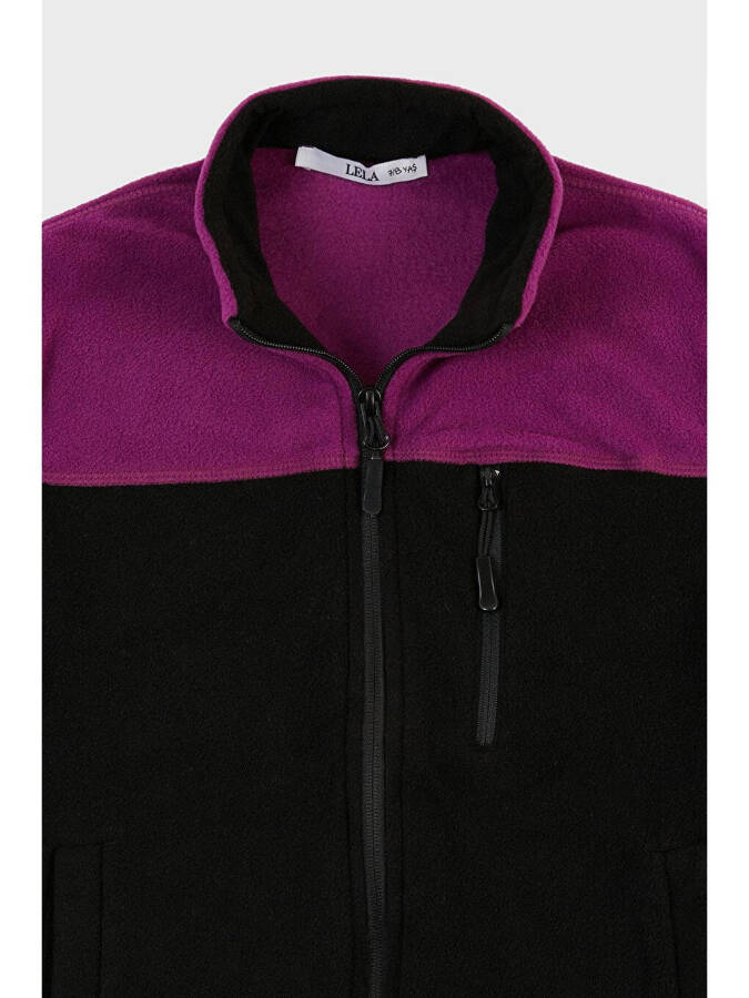 Soft Texture Zippered Color Block Stand Collar Pocket Fleece 5905001 - 5