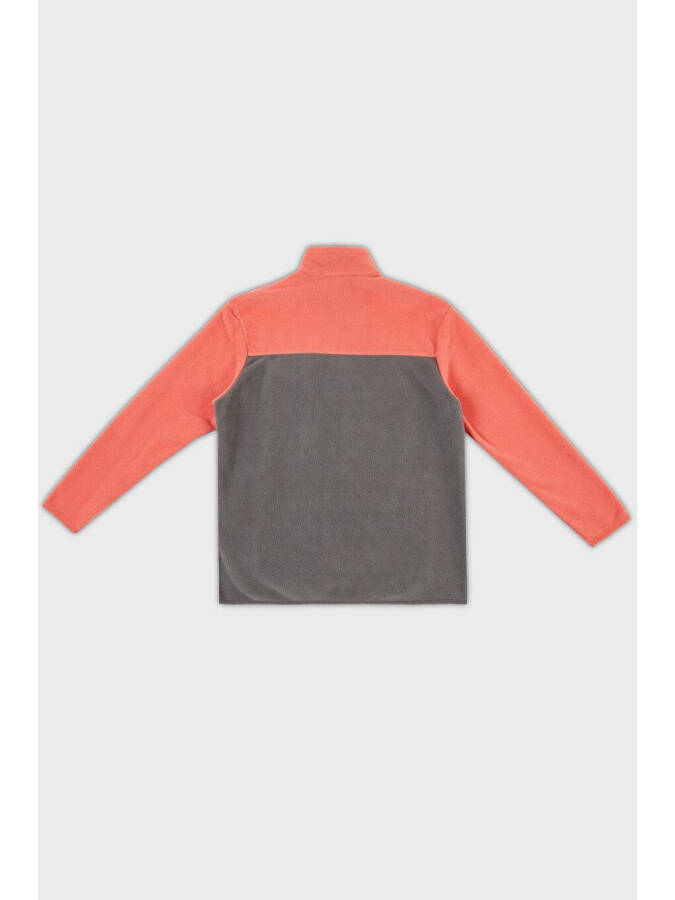 Soft Texture Zippered Color Block Stand Collar Pocket Fleece 5905001 - 3