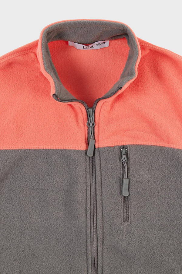 Soft Texture Zippered Color Block Stand Collar Pocket Fleece 5905001 - 11