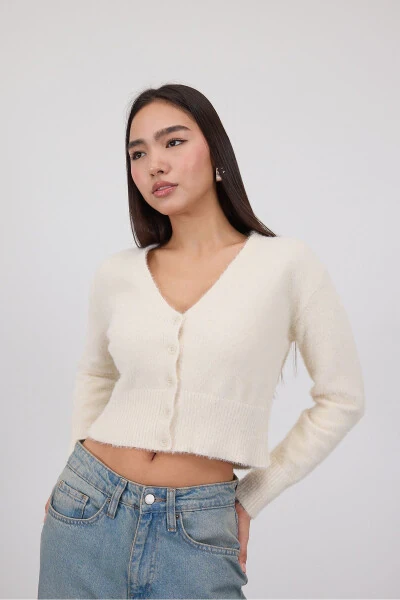 Soft Textured Buttoned Crop Cardigan H3339-A2 - ADDAX (1)