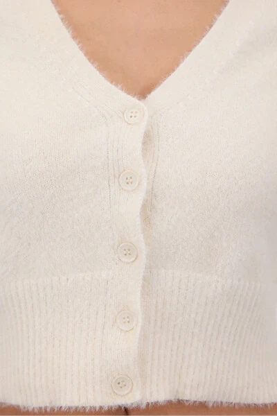 Soft Textured Buttoned Crop Cardigan H3339-A2 - 3