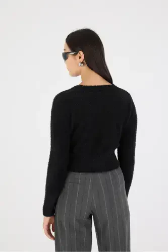 Soft Textured Buttoned Crop Cardigan H3339-a2-Black - 5