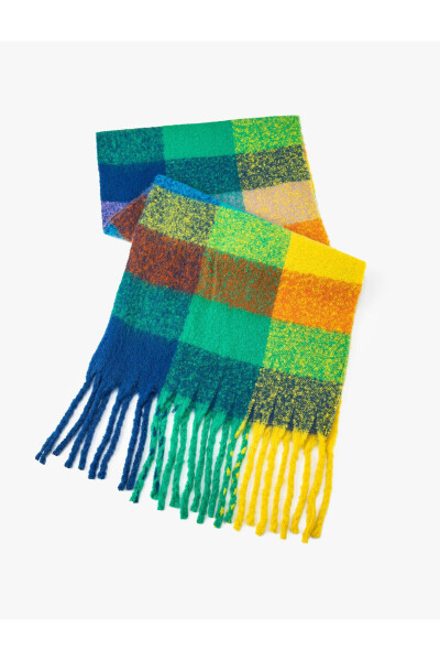 Soft Textured Multicolored Shawl with Tassels - 1